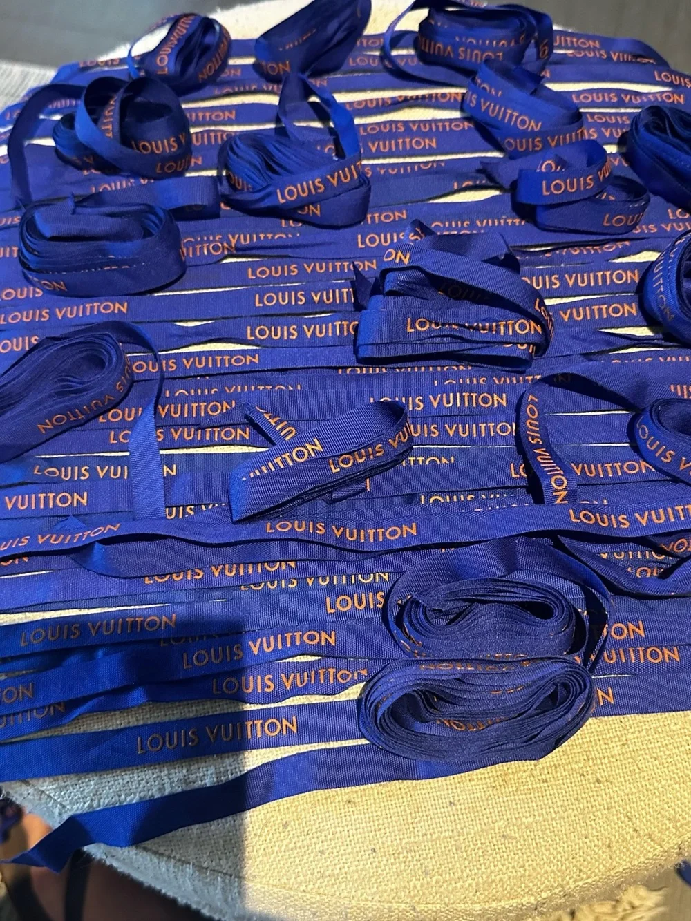 Authentic Louis Vuitton Royal Blue Ribbon w/gold logo pack with Gift Tags
